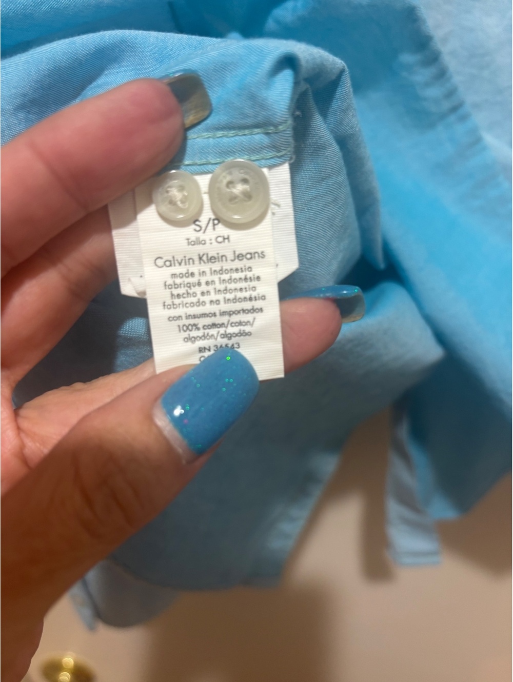 Calvin Klein Jeans Chambray Button Up Shirt Women’s Small Blue Cotton Top - Picture 8 of 8